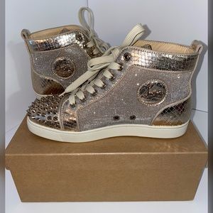 Christian Louboutin Gold Lou Spikes High Top Sneakers